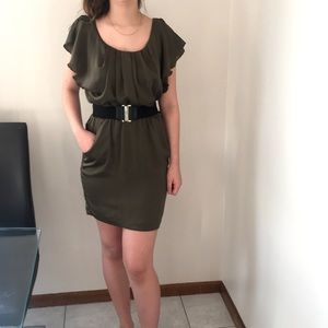 City Triangles dark green mini dress with belt